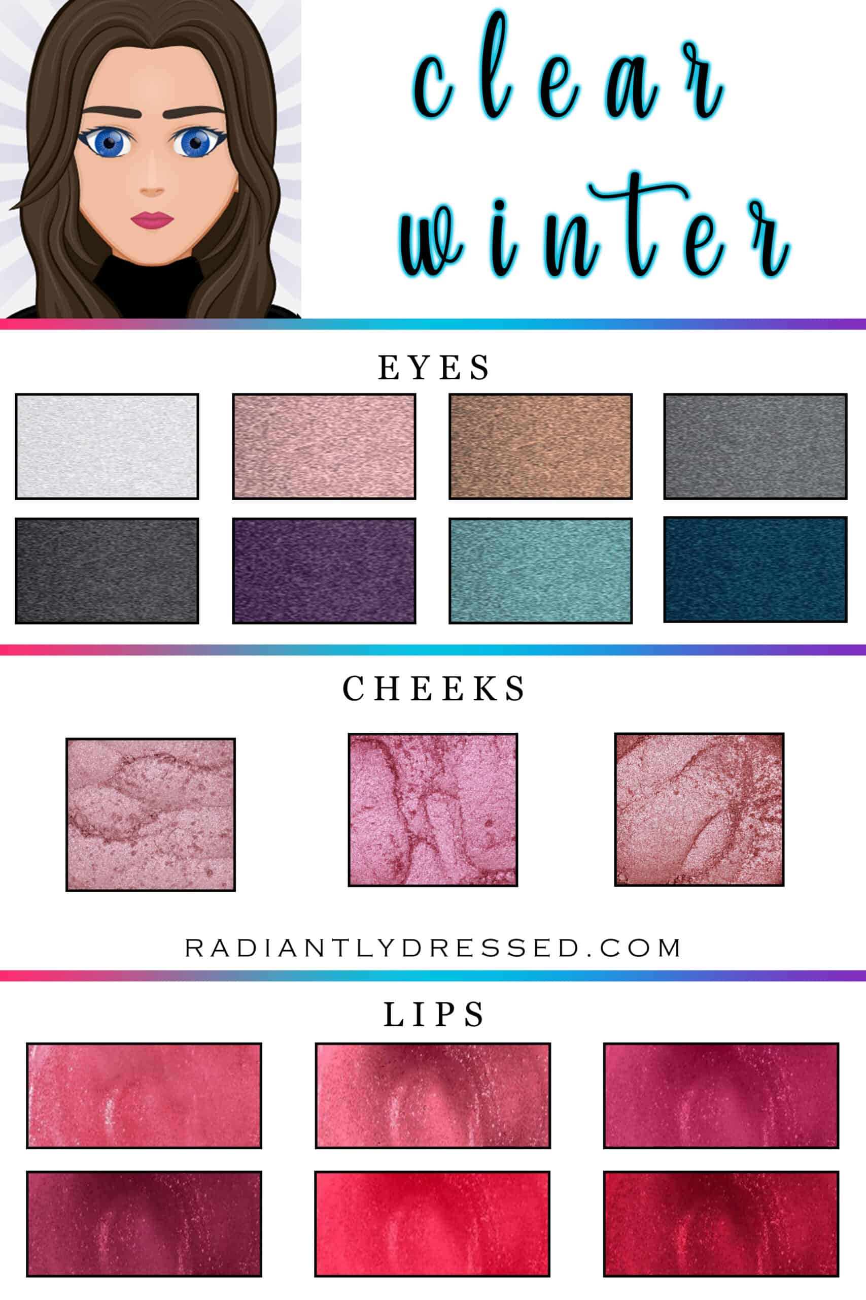 Seasonal Color Palette Card with 30 Colors for Clear Winter