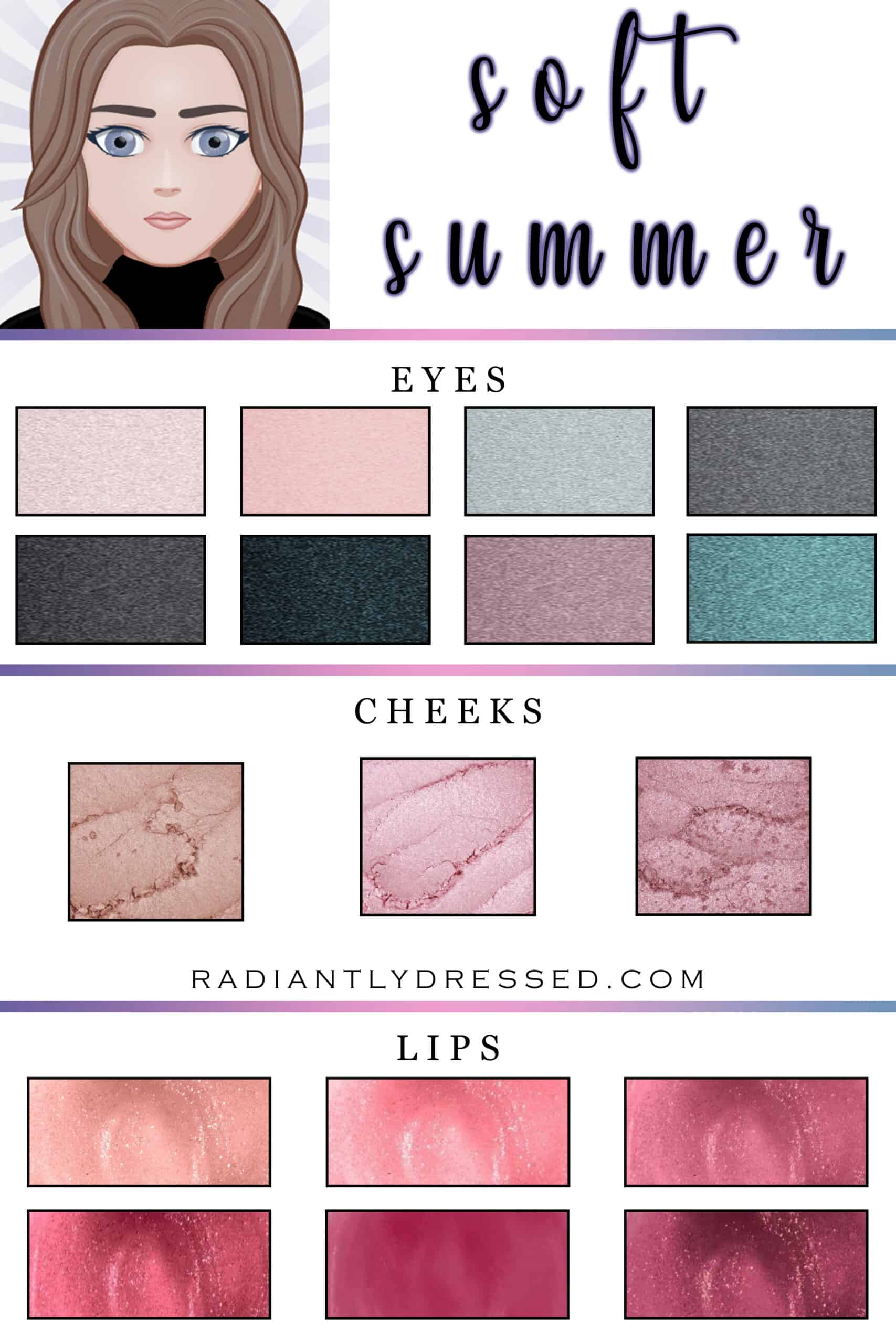 Soft Summer Top 22 Swatches colours and Neutrals in a 