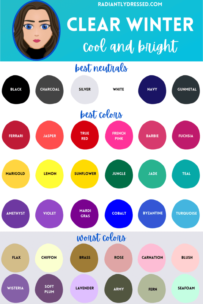 Cool winter. Color type of appearance of women. With a palette of