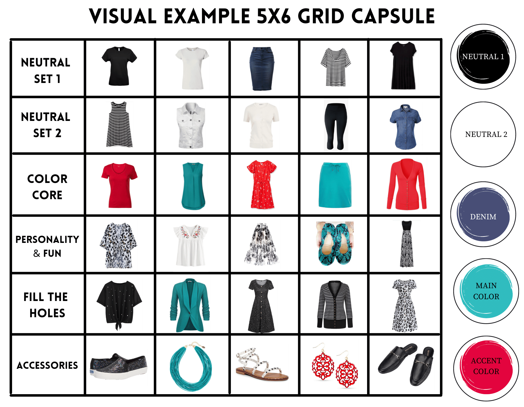 Red and Teal Grid Capsule Wardrobe