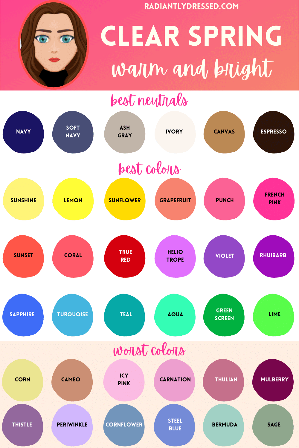 Bright Spring Color Analysis  Bright spring, True spring color palette,  Warm spring colors