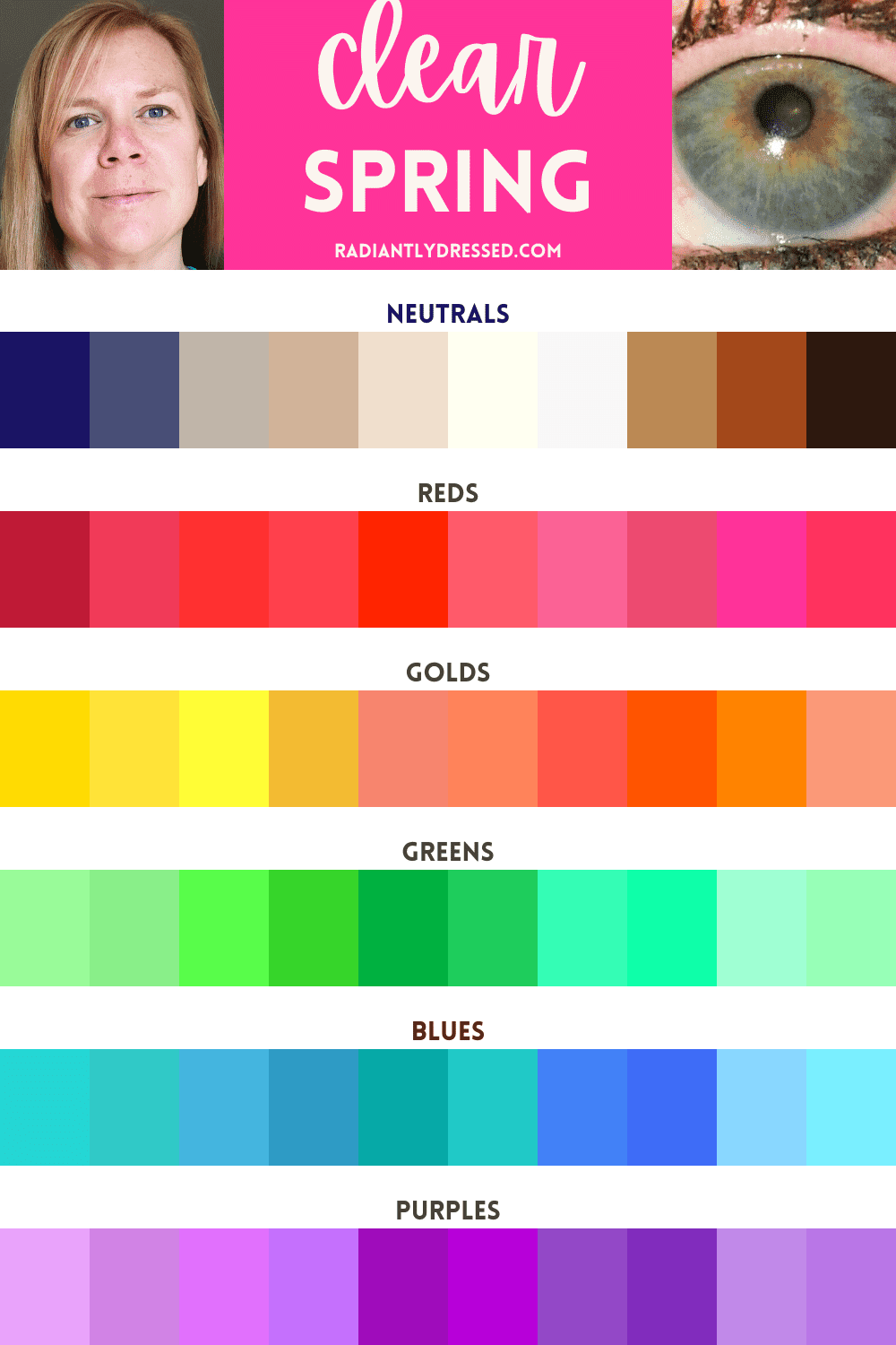 Seasonal Color Palette Card with 30 Colors for Clear Spring