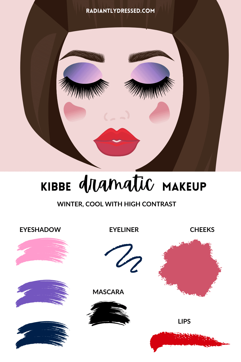 Kibbe dramatic makeup for winter color season